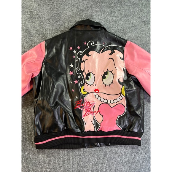 Betty Boop Varsity Jacket Men 3XL Black Pink Faux Leather Excelled Bomber Zip Up - Picture 9 of 13